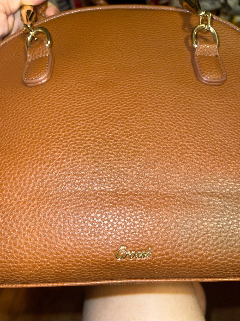 Structured Brown Top-Handle Satchel with Bow Accent NWOT